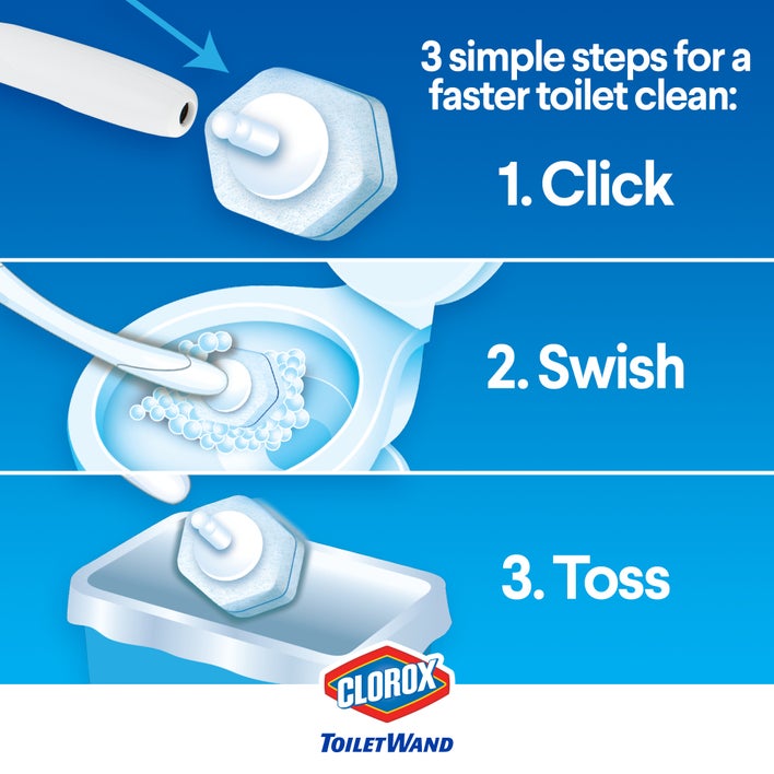 3 simple steps for a faster toilet clean: click, swish, toss