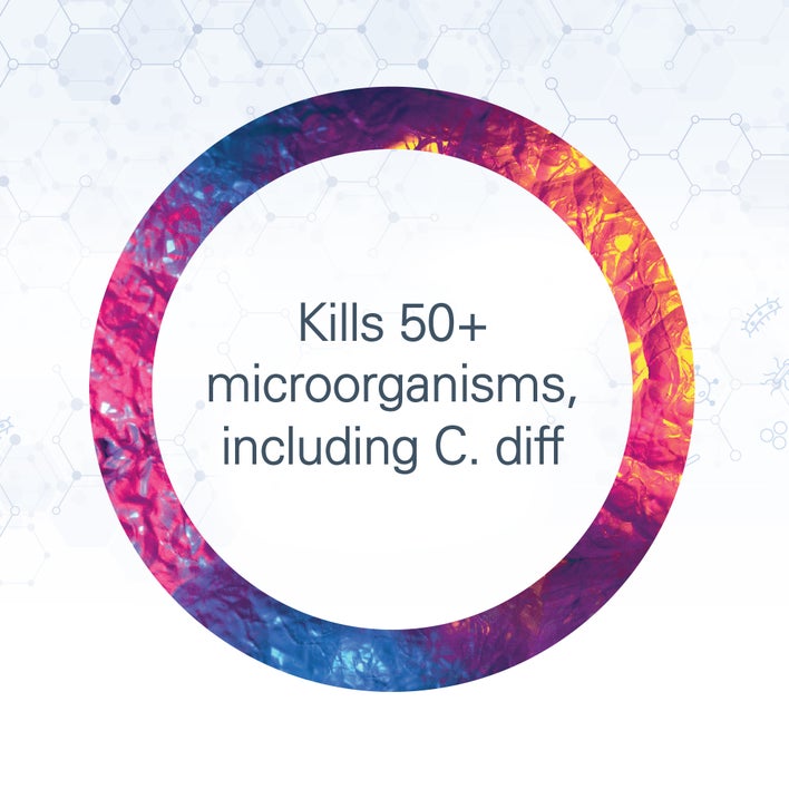 kills 50+ microorganisms including c. diff
